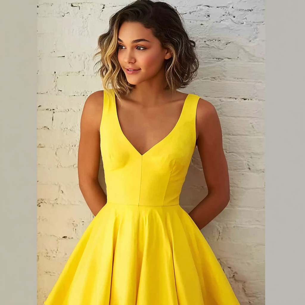 Yellow Deep Satin Mini Dress