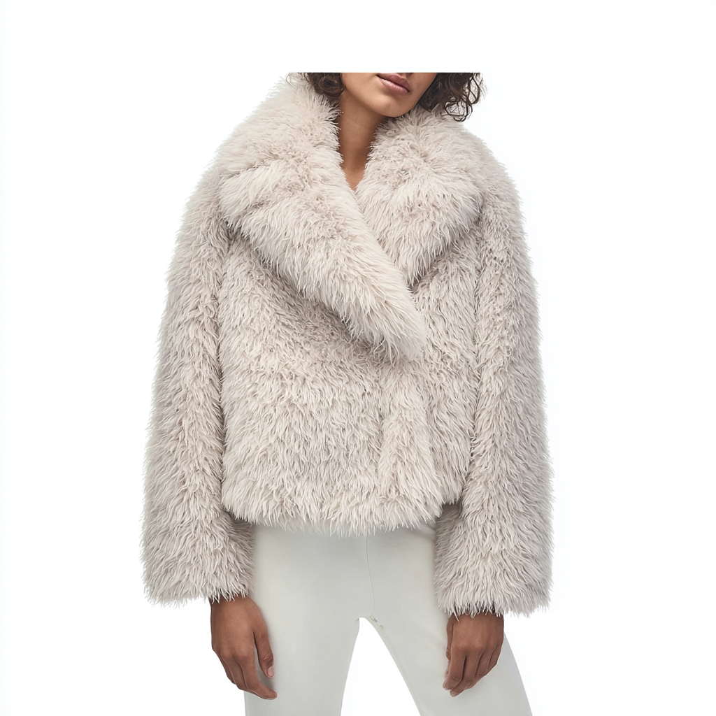 Beige Faux Fur Long Coat for Women – Warm and Stylish Outerwear