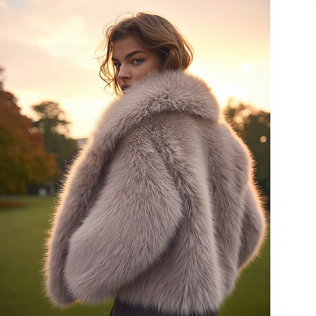 Beige Faux Fur Long Coat for Women – Warm and Stylish Outerwear
