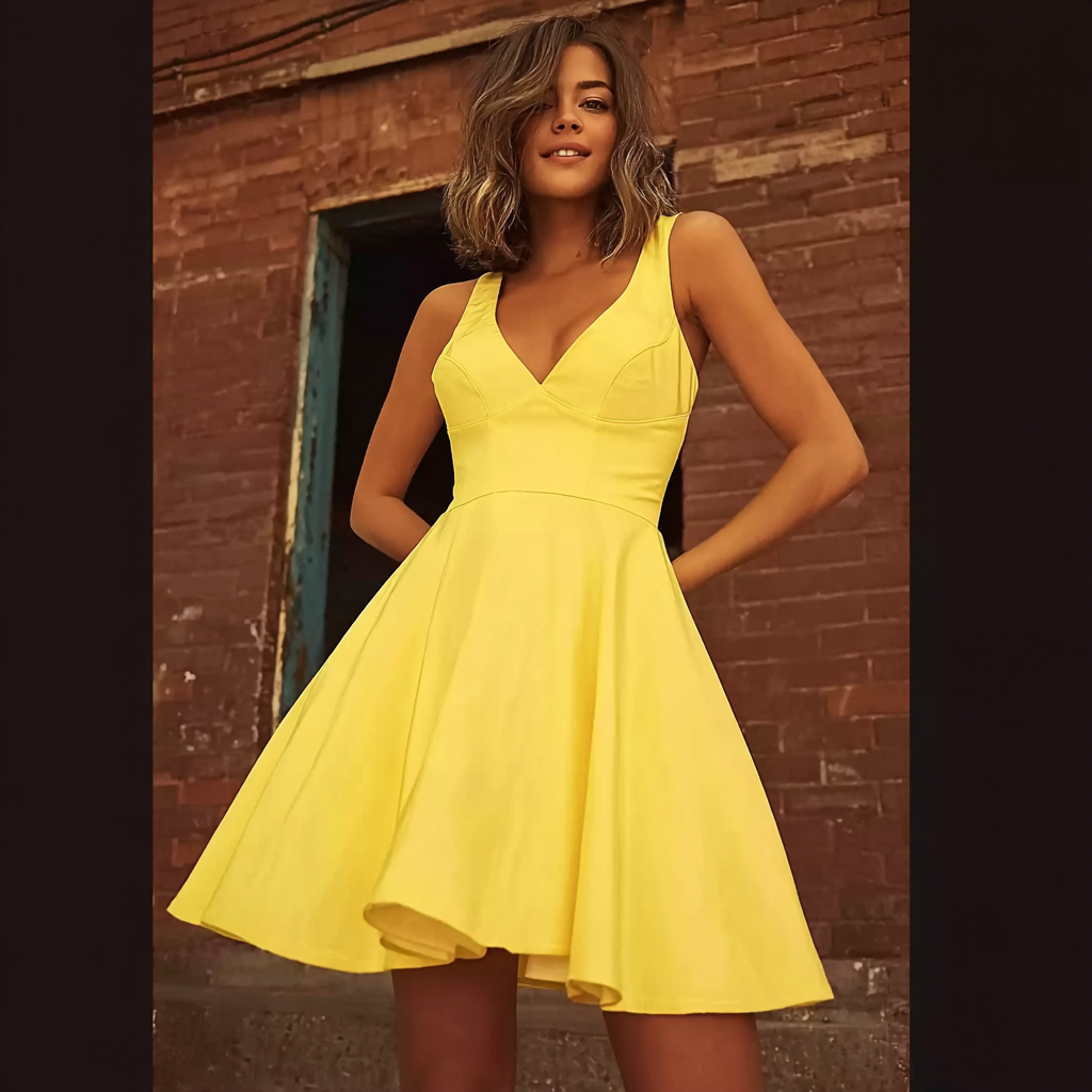 Yellow Deep Satin Mini Dress