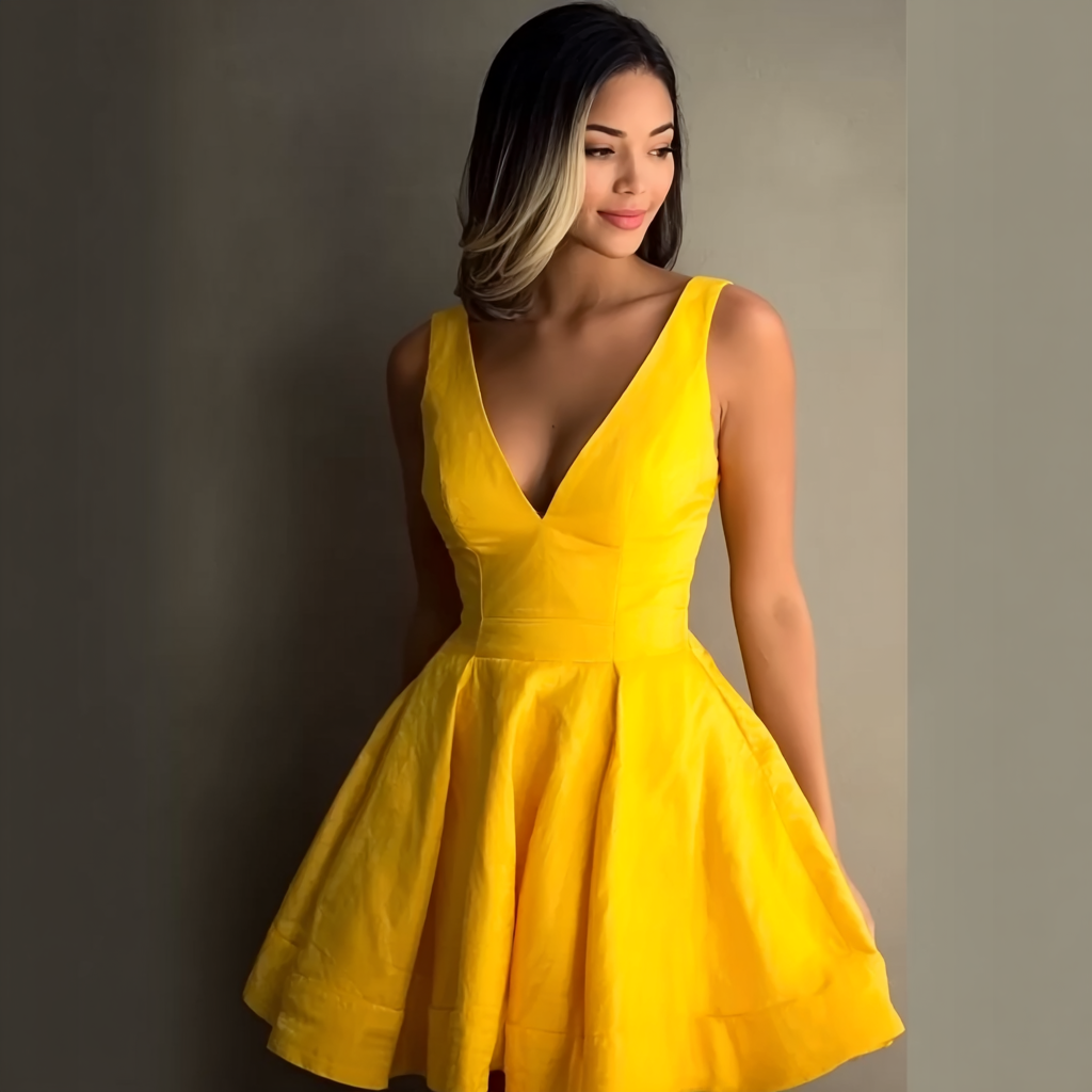 Yellow Deep Satin Mini Dress