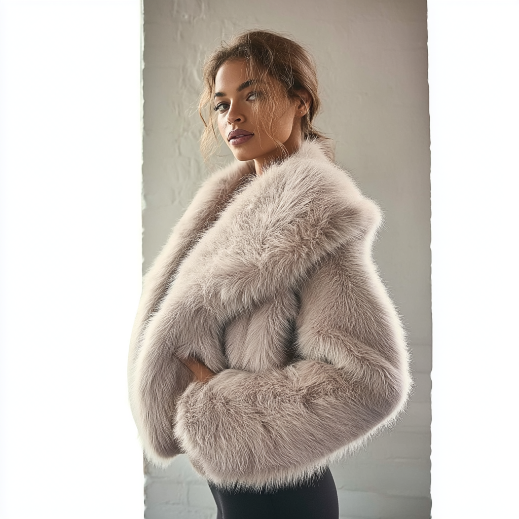Beige Faux Fur Long Coat for Women – Warm and Stylish Outerwear