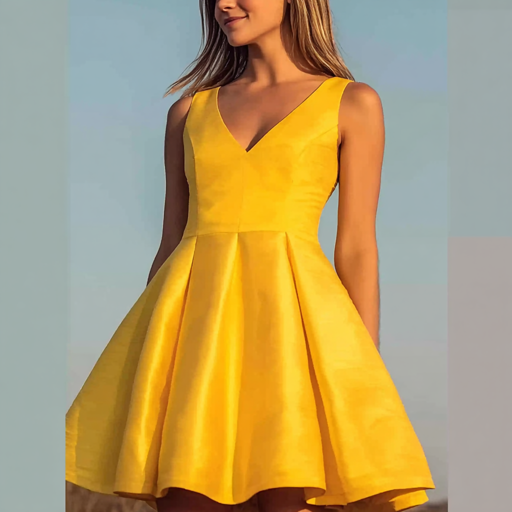 Yellow Deep Satin Mini Dress