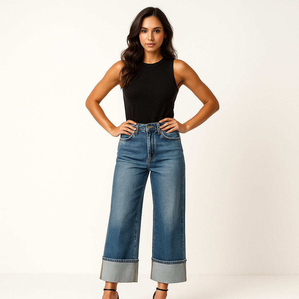 Manciaga Women’s Wide-Leg Cuffed Jeans
