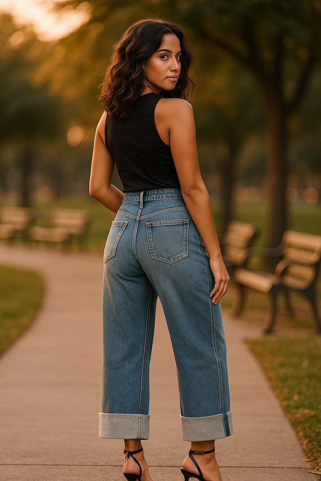 Manciaga Women’s Wide-Leg Cuffed Jeans – High-Waisted Denim UK