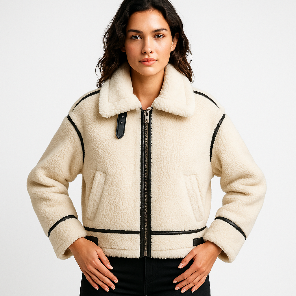 Teddy coat with contrast trim