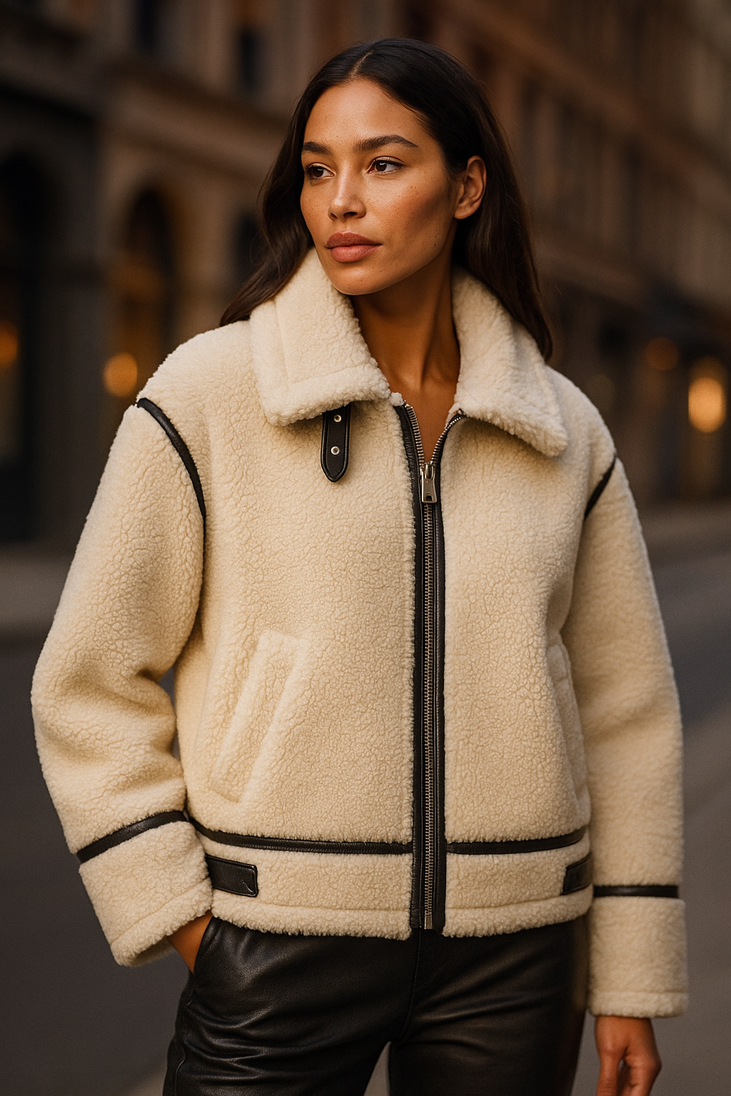 Teddy coat with contrast trim