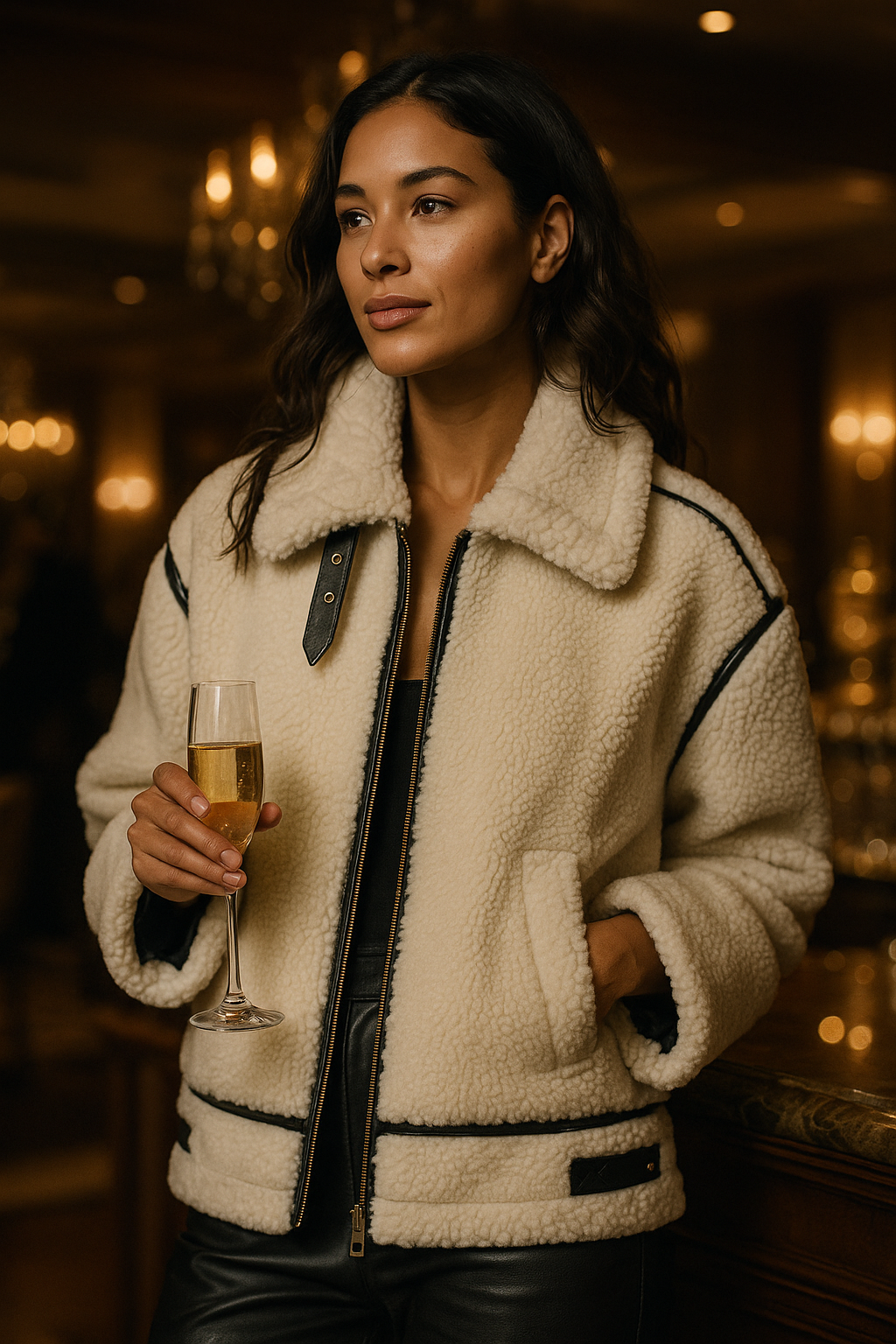 Teddy coat with contrast trim