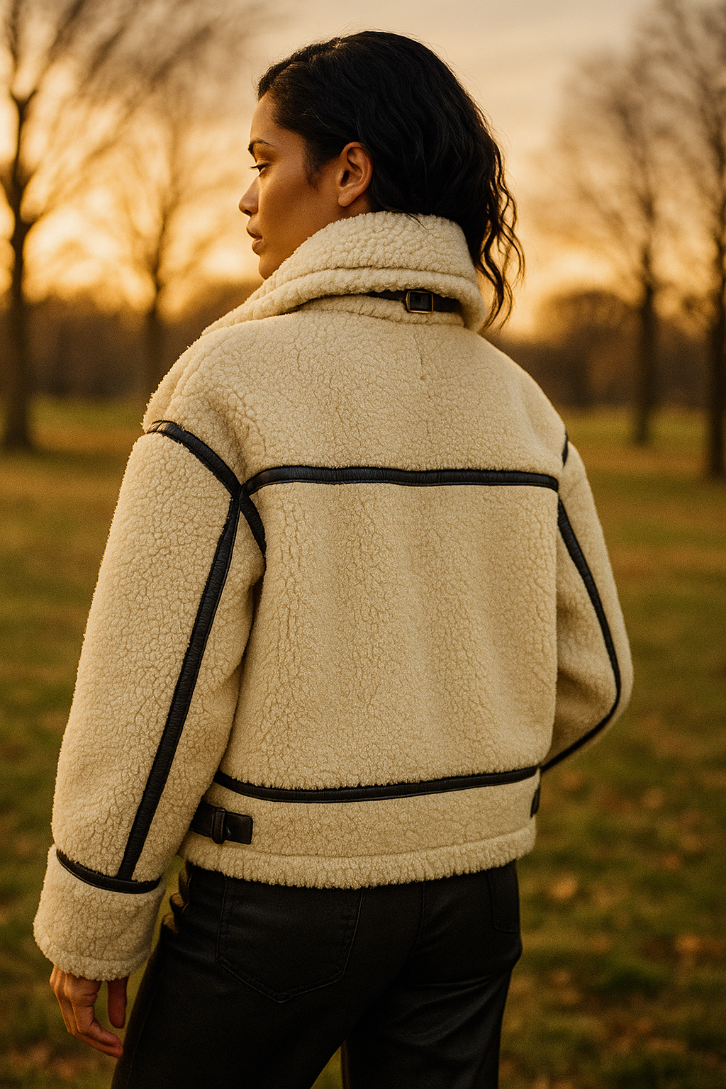 Teddy coat with contrast trim