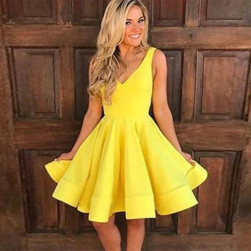 Yellow Deep Satin Mini Dress