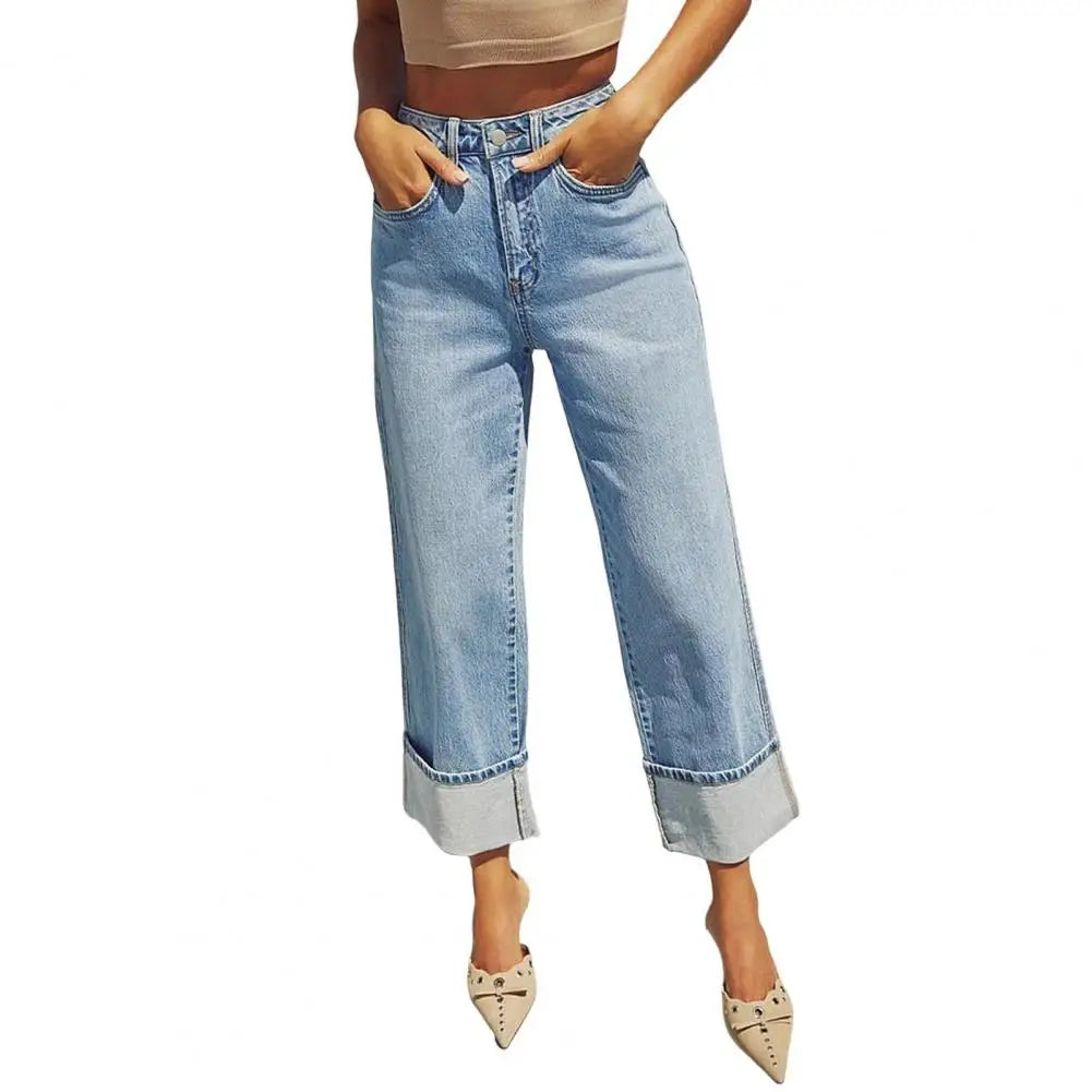 Manciaga Women’s Wide-Leg Cuffed Jeans