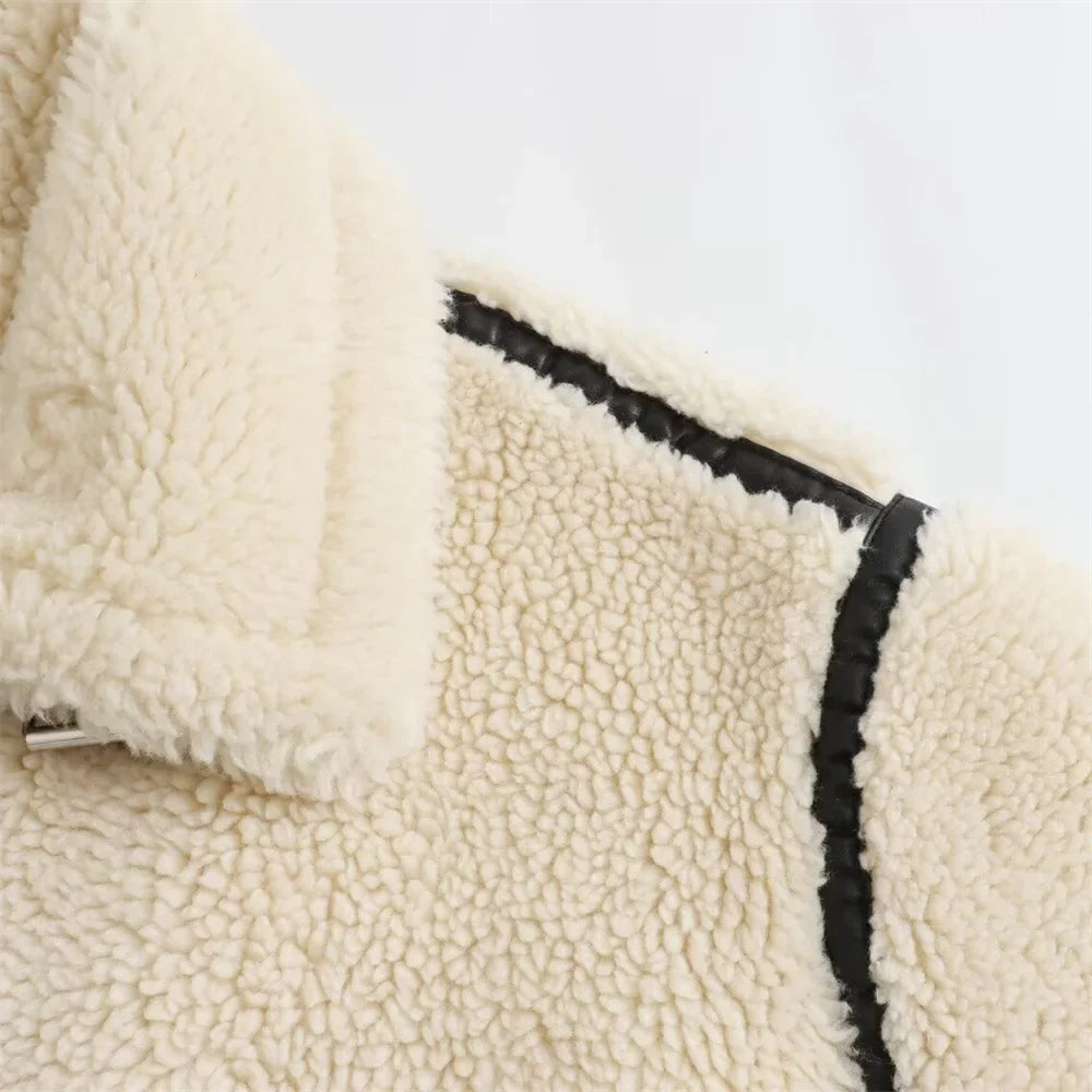 Teddy coat with contrast trim