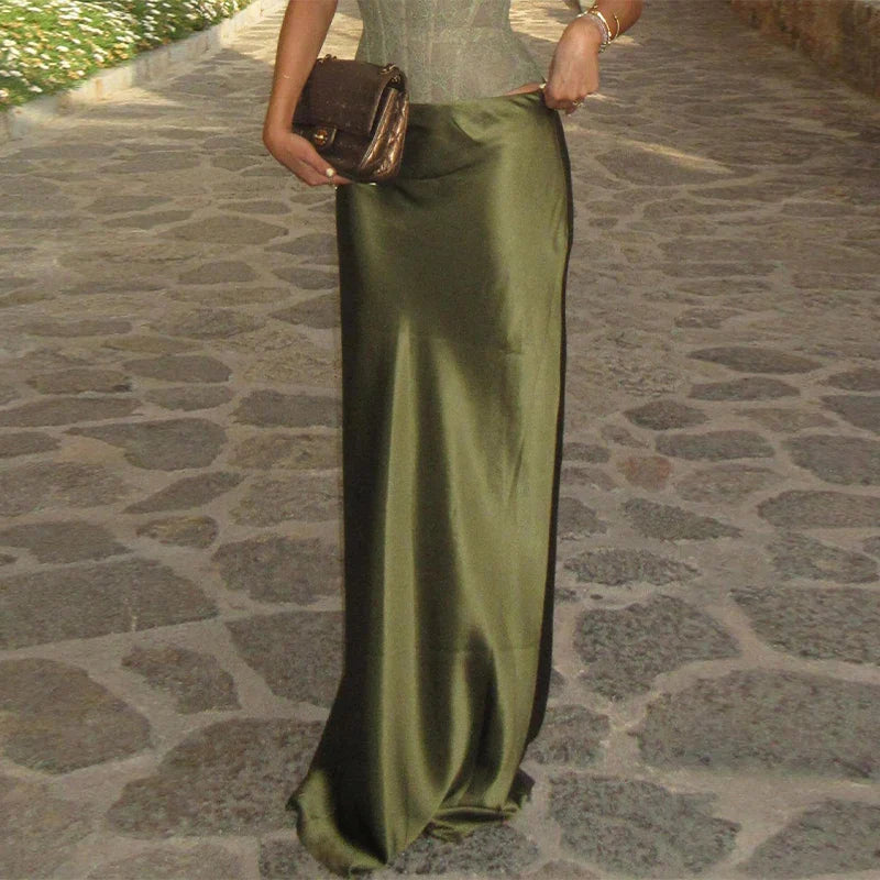 Olive Green Satin Corset Dress
