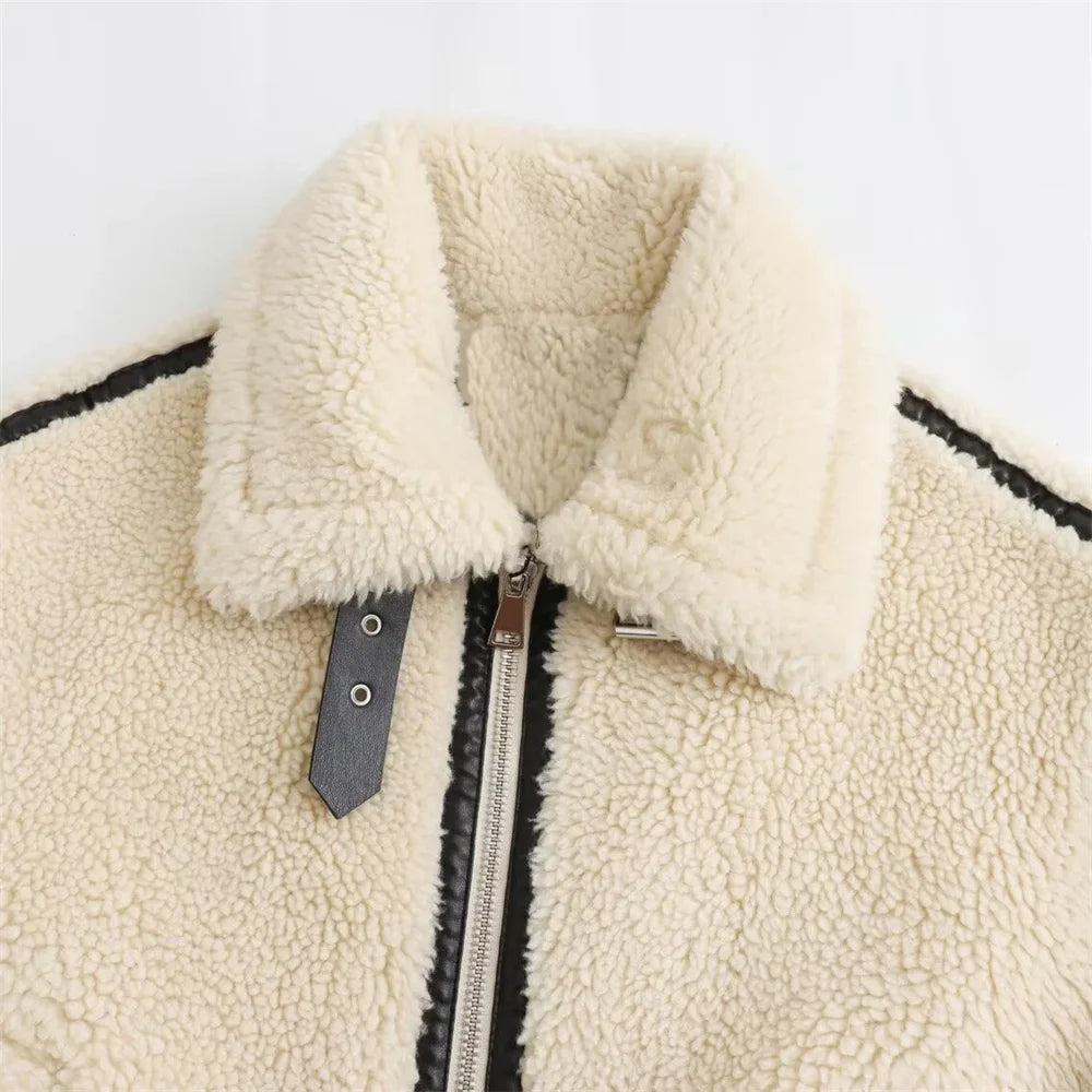 Teddy coat with contrast trim