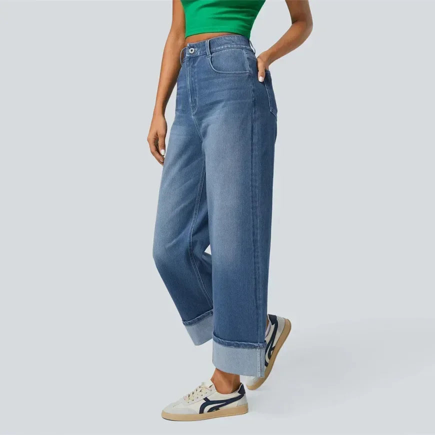 Manciaga Modern Wide-Leg Jeans for Women | Flattering High-Waisted Denim with Cuffed Hem UK