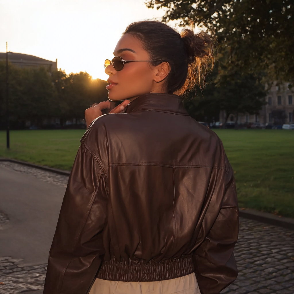 Chocolate Brown Leather Bomber Jacket – Oversized Vintage Outerwear