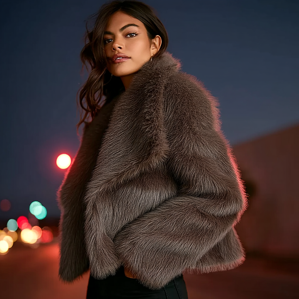 Chocolate Brown Faux Fur Jacket – Short Winter Outerwear