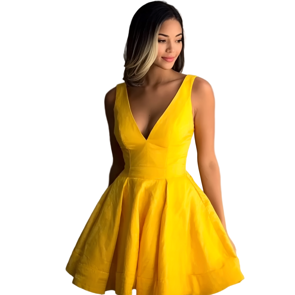 Yellow Deep Satin Mini Dress