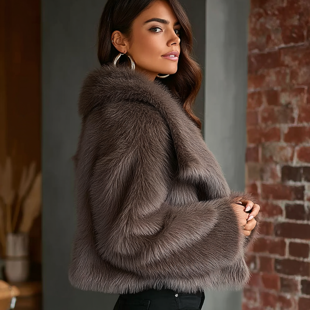 Chocolate Brown Faux Fur Jacket – Short Winter Outerwear