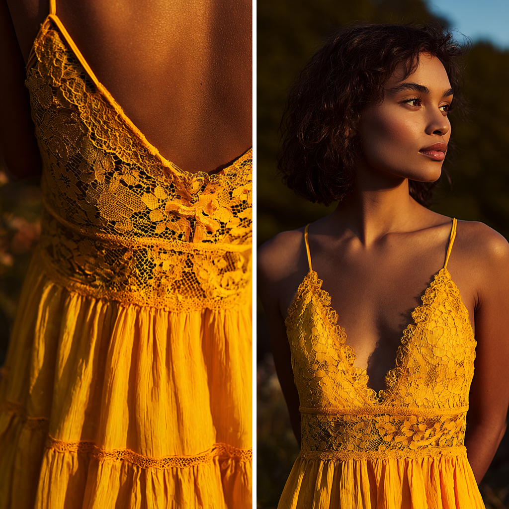 Yellow Lace Trim Mini Dress