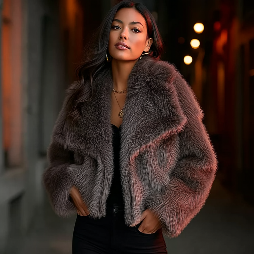 Chocolate Brown Faux Fur Jacket – Short Winter Outerwear