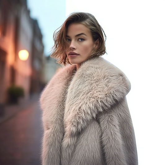 Beige Faux Fur Long Coat for Women – Warm and Stylish Outerwear
