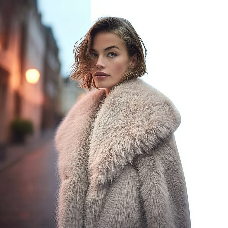 Beige Faux Fur Long Coat for Women – Warm and Stylish Outerwear