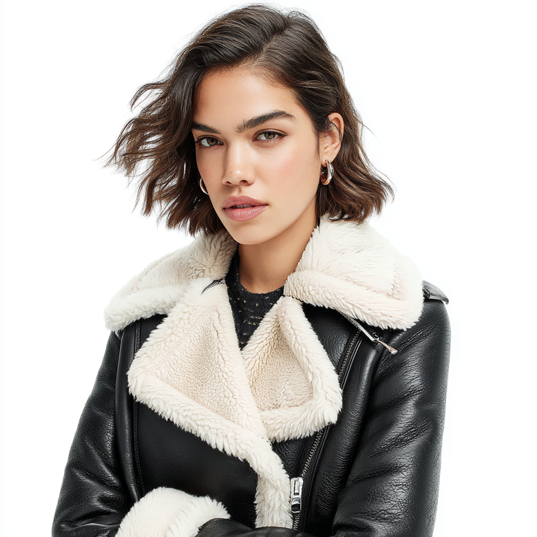 Women’s Aviator Jacket with Faux Fur Lining Stylish Warm Winter Coat