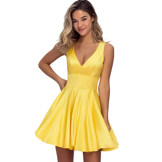 Yellow Deep Satin Mini Dress