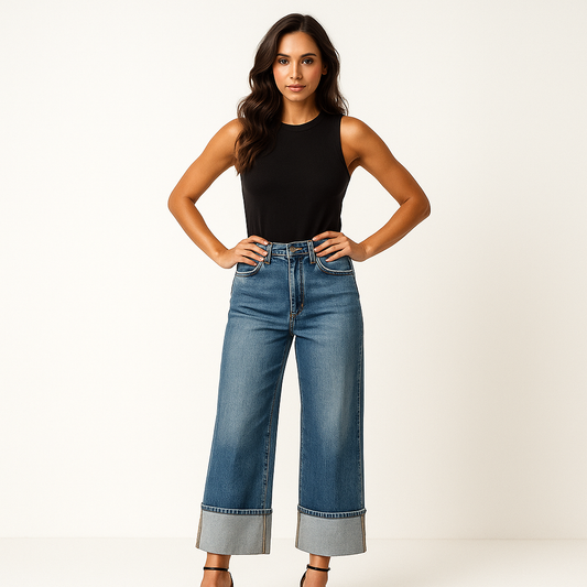Manciaga Women’s Wide-Leg Cuffed Jeans
