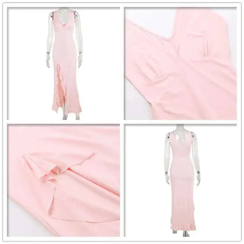 Slit Maxi Dress with Lace-Up Detail
