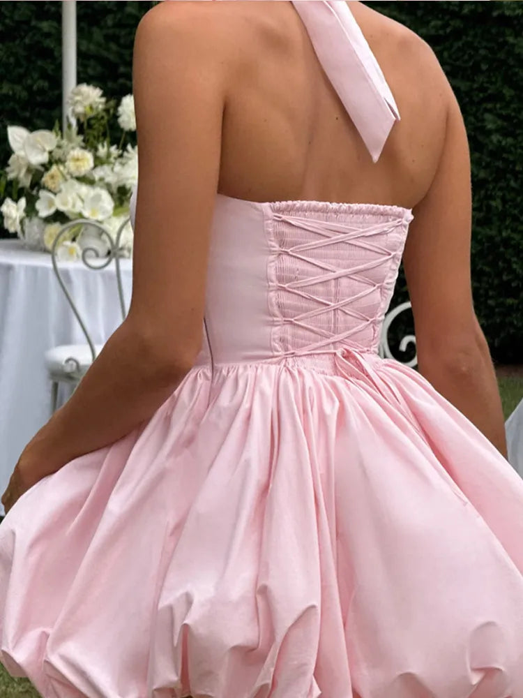 Bubble Skirt Mini Dress – Pink Satin Party Dress