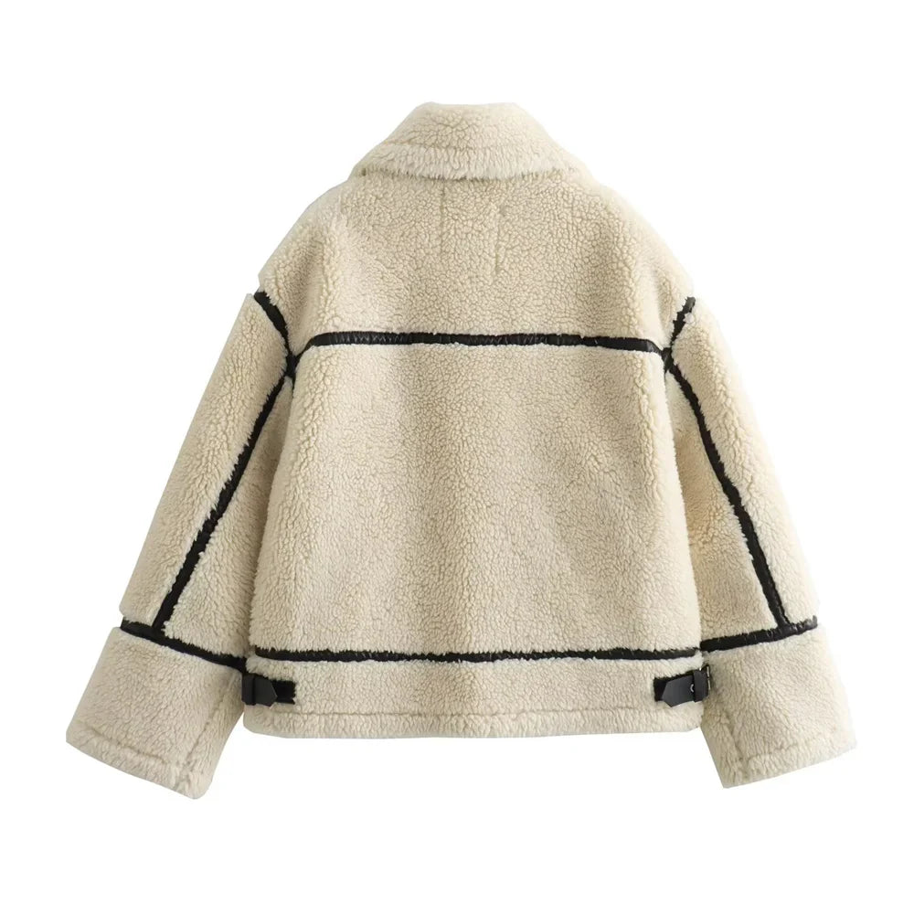 Teddy coat with contrast trim