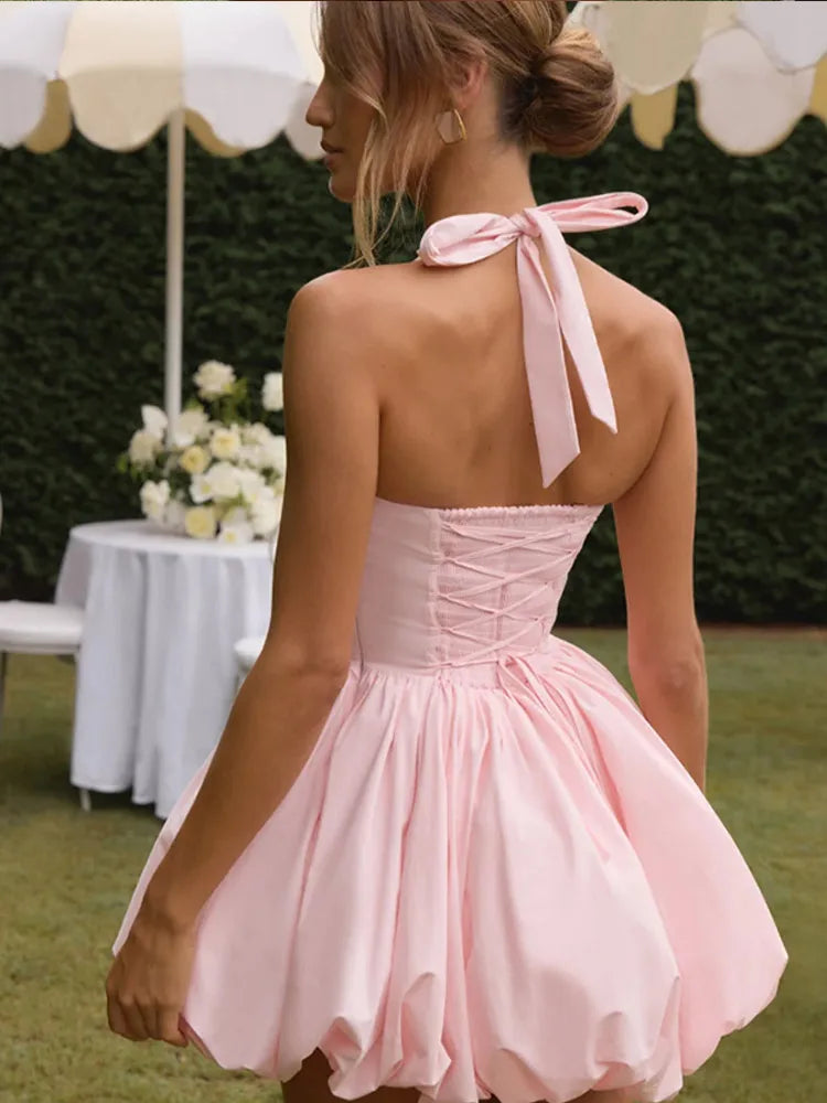 Bubble Skirt Mini Dress – Pink Satin Party Dress