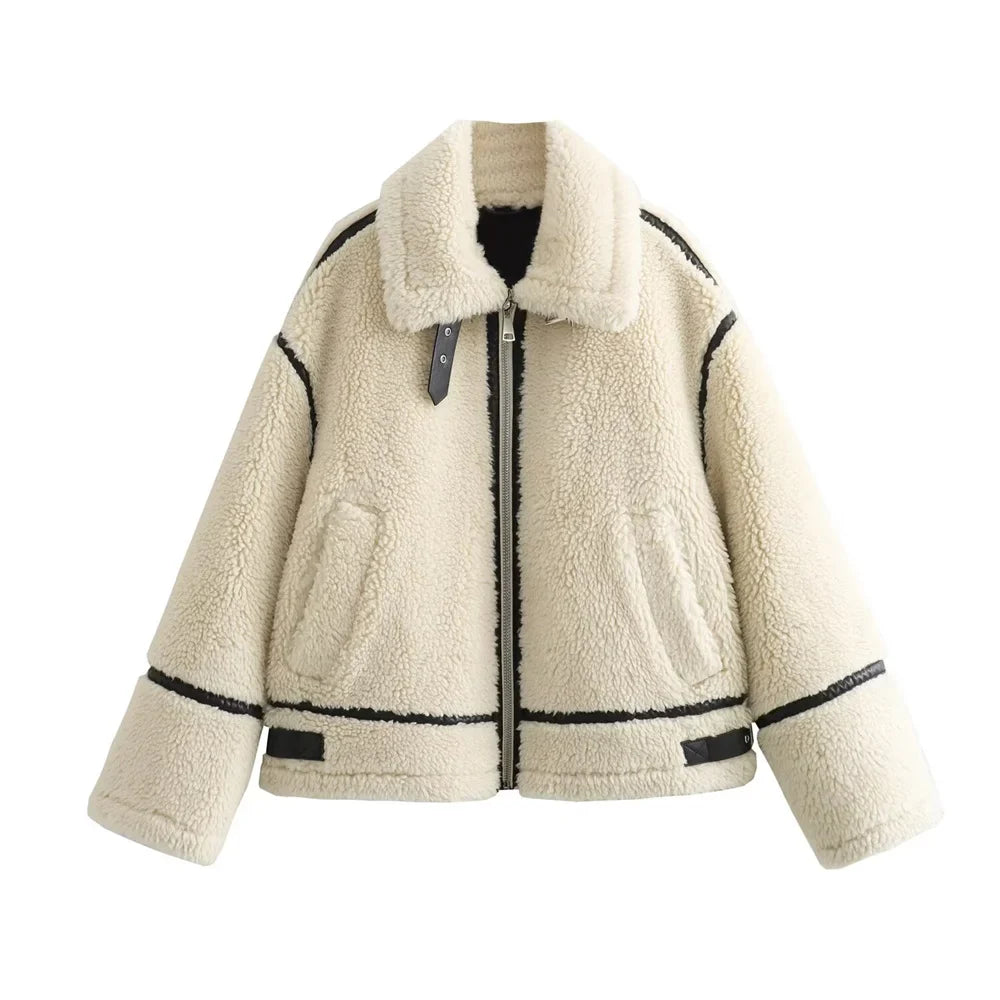 Teddy coat with contrast trim