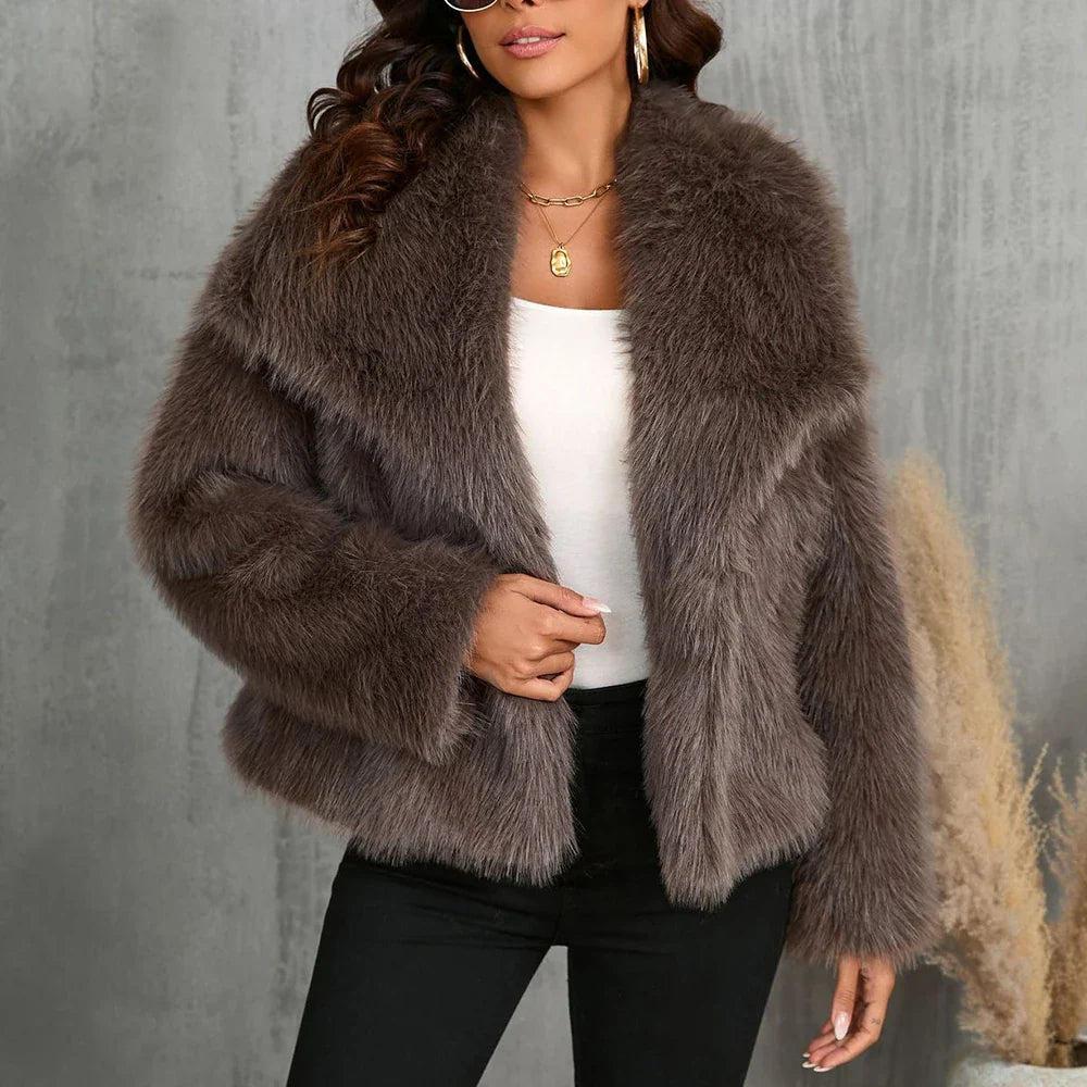 Chocolate Brown Faux Fur Jacket – Short Winter Outerwear