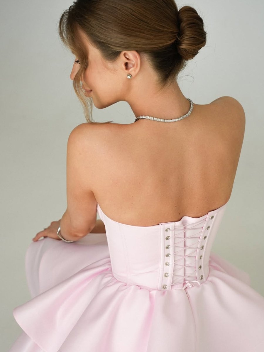 Blush Pink Satin A Line Mini Dress 